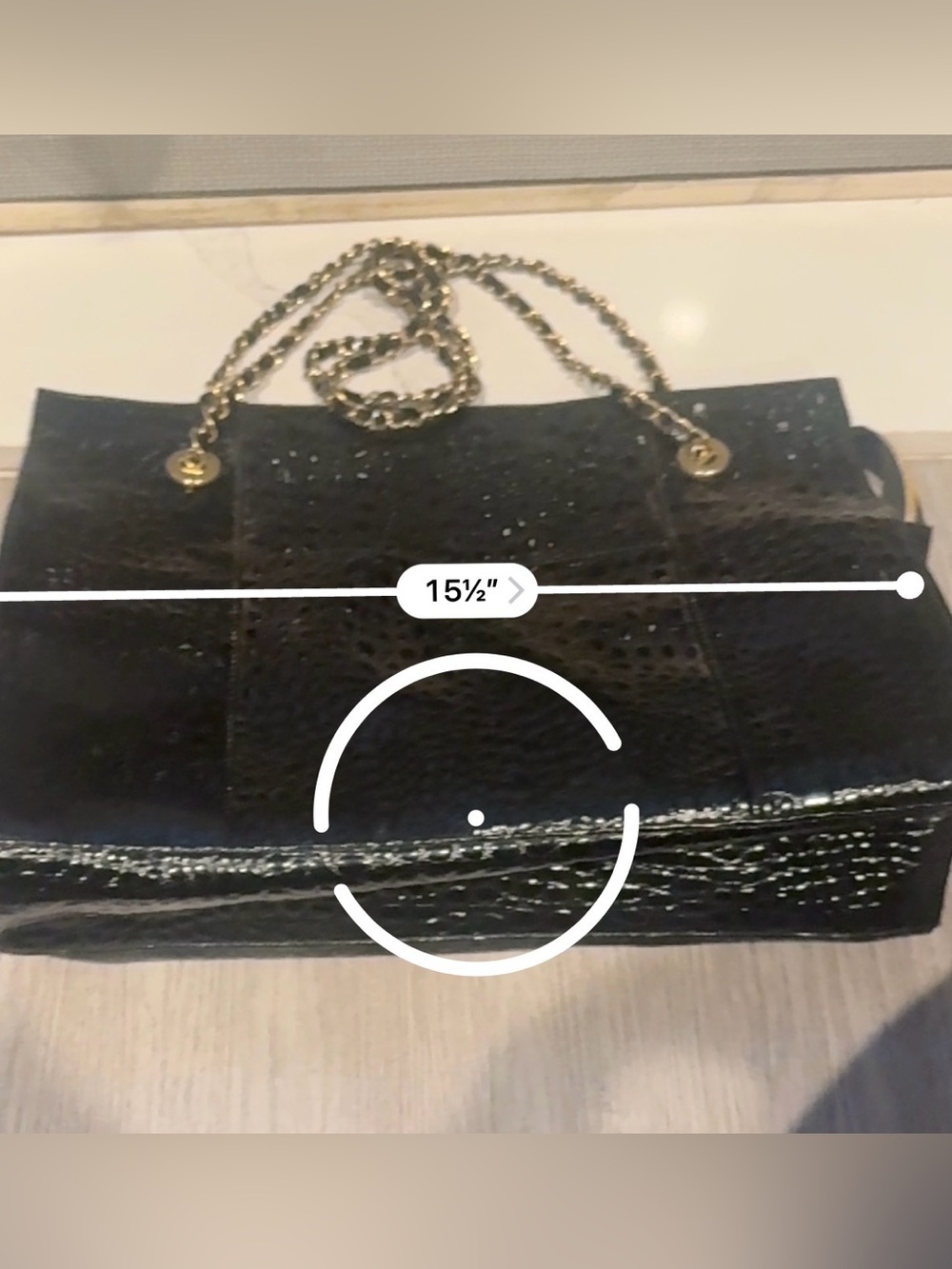 St. John Black Croc-Embossed Chain Shoulder Bag with Gold Hardware - Picture 12 of 13